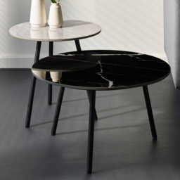 Julian Bowen Casper Grey and Black Marble Effect Sintered Stone Top Side Table Set of 2 - Size: 45 x 50 x 50cm - Wilko