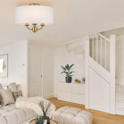 Cosylyte Winston 3 Light Faux Linen Outer Shade Ceiling Light - Size: 19.5 x 39.5 x 39.5cm - Gold - Wilko - thumbnail 7