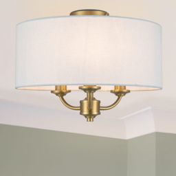 Cosylyte Winston 3 Light Faux Linen Outer Shade Ceiling Light - Size: 19.5 x 39.5 x 39.5cm - Gold - Wilko - thumbnail 3
