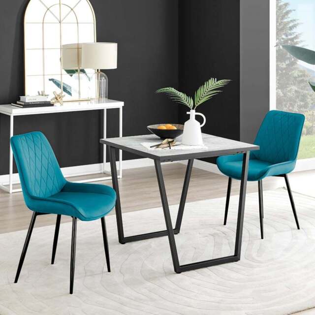 Furniturebox Copeland Cesano Marble Effect 2 Seater Dining Set White Blue and Black - Wilko - image 1