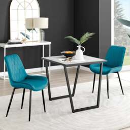 Furniturebox Copeland Cesano Marble Effect 2 Seater Dining Set White Blue and Black - Wilko - thumbnail 1