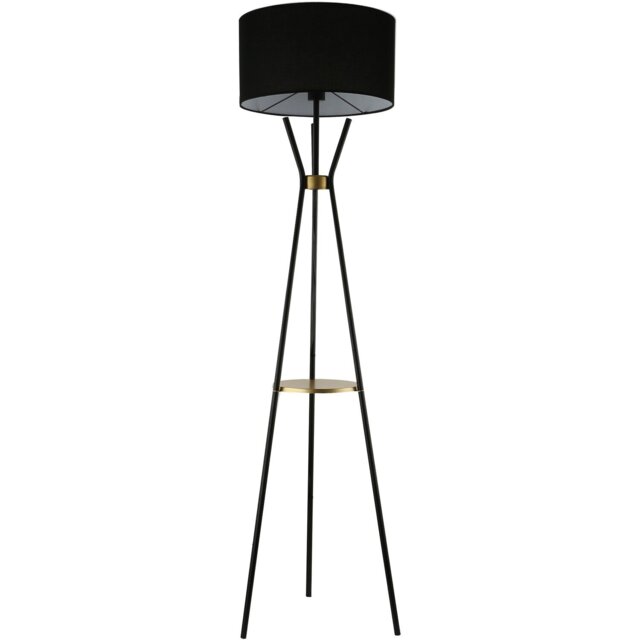 Camden Floor Lamp with Shelf - Black and Gold - Wilko - image 1