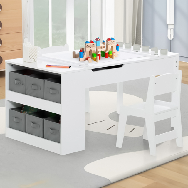 Costway 2 in 1 White Kids Art Table and Chair Set - Size: 101 x 71 x 15cm - Wilko - image 1