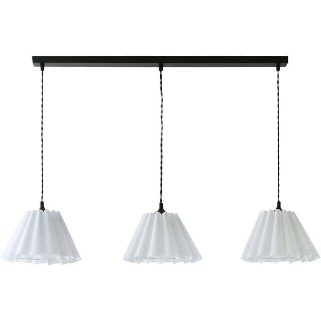 ValueLights Lauren White Pleat 3 Drop Bar Matte Black Diner LED Ceiling Pendant Light - Size: 123.5 x 98 x 25cm - Wilko - image 1
