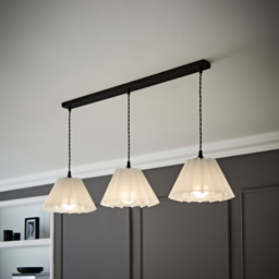 ValueLights Lauren White Pleat 3 Drop Bar Matte Black Diner LED Ceiling Pendant Light - Size: 123.5 x 98 x 25cm - Wilko - thumbnail 3