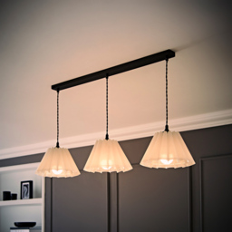 ValueLights Lauren White Pleat 3 Drop Bar Matte Black Diner LED Ceiling Pendant Light - Size: 123.5 x 98 x 25cm - Wilko - thumbnail 7