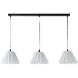 ValueLights Lauren White Pleat 3 Drop Bar Matte Black Diner LED Ceiling Pendant Light - Size: 123.5 x 98 x 25cm - Wilko