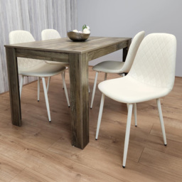 Portland 4 Seater Dining Set Rustic Effect and Cream Gem - Multi - Wilko
