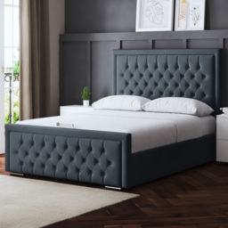 DS Living Allegra Super King Steel Upholstered Bed Frame with Headboard - Grey - Wilko