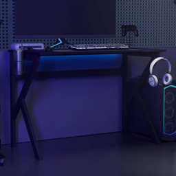 vidaXL K-Shaped Leg Gaming Desk with Headphone Holder Black 110cm - Size: 75 x 110 x 60cm - Wilko