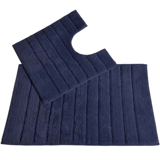 Allure Bath Fashions Navy Ribbed Bath Mat and Pedestal Mat Set 2 Piece - Size: 50 x 80cm - Blue - Wilko - image 1