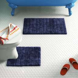 Allure Bath Fashions Navy Ribbed Bath Mat and Pedestal Mat Set 2 Piece - Size: 50 x 80cm - Blue - Wilko - thumbnail 3