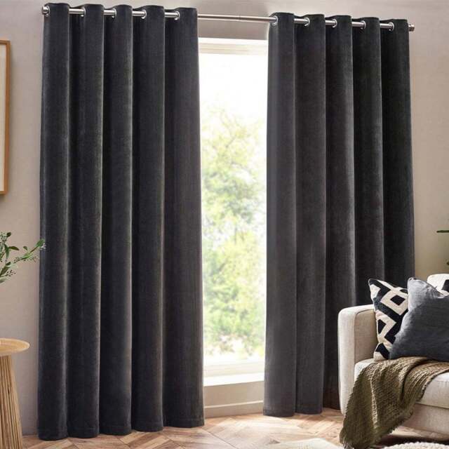 Yard Charcoal Heavy Chenille Velvet Eyelet Curtain 168 x 137cm - Size: W 137 x D 168cm - Grey - Yard Living - Wilko - image 1