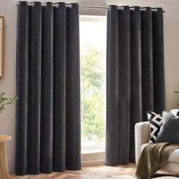 Yard Charcoal Heavy Chenille Velvet Eyelet Curtain 168 x 137cm - Size: W 137 x D 168cm - Grey - Yard Living - Wilko