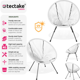 tectake Retro 2 Piece White Garden Chair Set - Size: 78 x 70.5 x 69cm - Wilko - thumbnail 7