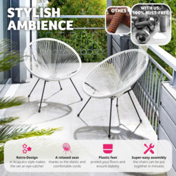 tectake Retro 2 Piece White Garden Chair Set - Size: 78 x 70.5 x 69cm - Wilko - thumbnail 4