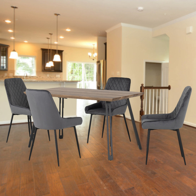 Seconique Quebec Medium Oak Effect Straight Edge 4 Seater Avery Dining Set Grey - Wilko - image 1