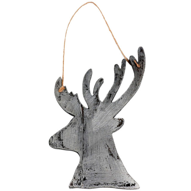 Shatchi Silver Deer Wooden Hanging Christmas Decoration 26cm - Size: 28 x 12 x 6cm - Wilko - image 1