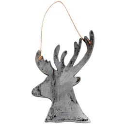 Shatchi Silver Deer Wooden Hanging Christmas Decoration 26cm - Size: 28 x 12 x 6cm - Wilko