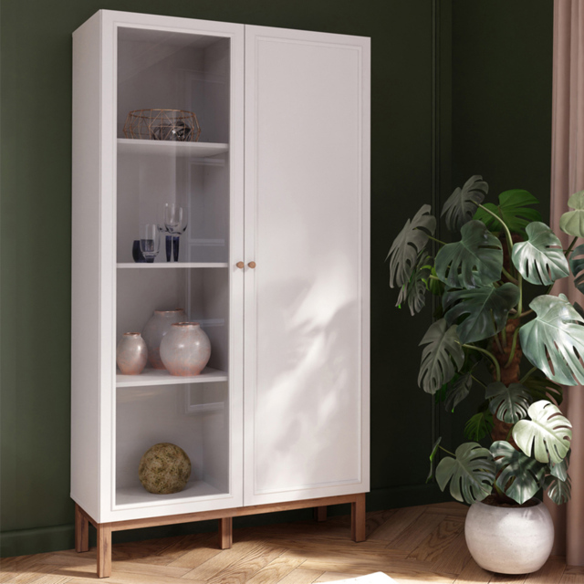 Florence Wensley 2 Door Light Grey and Oak Glass Display Cabinet - Size: 184.6 x 99.9 x 41.7cm - Multi - Furniture To Go - Wilko - image 1