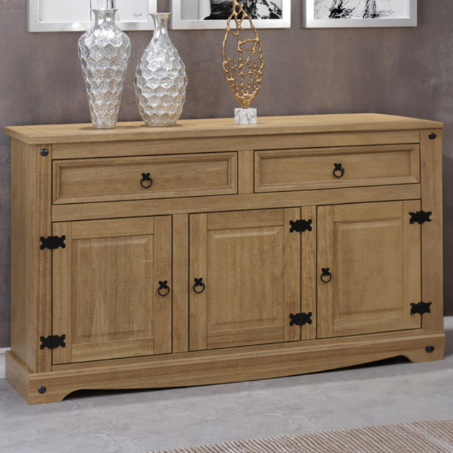 Corona 3 Door and 2 Drawer Antique Wax Finish Medium Sideboard - Size: 43 x 132 x 80cm - Brown - Wilko - image 1