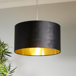 Lighting Collection Black Brushed Gold Inner Velvet Drum Shade 50cm - Size: 28 x 50 x 50cm - Wilko - thumbnail 3