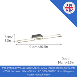 Happy Homewares Strip Brushed Nickel LED Ceiling Light Fitting - Size: 8 x 91 x 14cm - Silver - Wilko - thumbnail 6