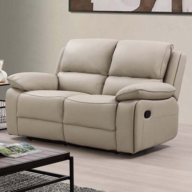 Salerno 2 Seater Light Grey Leather Manual Recliner Sofa - Wilko - image 1