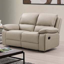 Salerno 2 Seater Light Grey Leather Manual Recliner Sofa - Wilko