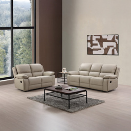 Salerno 2 Seater Light Grey Leather Manual Recliner Sofa - Wilko - thumbnail 4