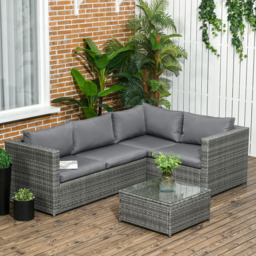 Outsunny 4 Seater Grey Rattan Corner Sofa Set with Coffee Table - Wilko - thumbnail 1
