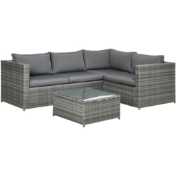 Outsunny 4 Seater Grey Rattan Corner Sofa Set with Coffee Table - Wilko - thumbnail 3
