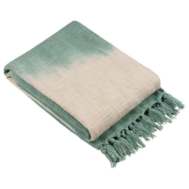 furn. Mizu Eucalyptus Green Dip-Dye Tasselled Throw 130 x 170cm - Size: 170 x 130cm - Wilko - image 1