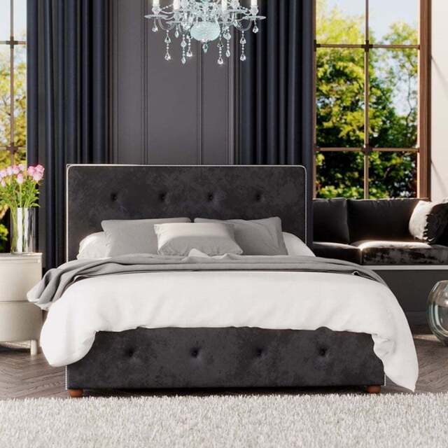 Laurence Llewelyn-Bowen Hesper Small Double Black Mirazzi Velvet Ottoman Bed - Wilko - image 1