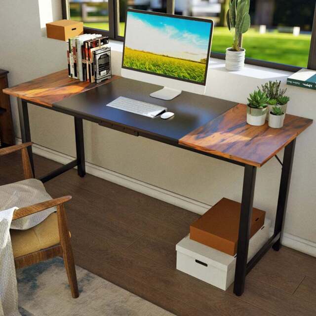 Costway Home Office Large Computer Desk Oak and Black - Size: 94 x 68.6 x 12.7cm - Brown - Wilko
