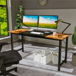 Costway Home Office Large Computer Desk Oak and Black - Size: 94 x 68.6 x 12.7cm - Brown - Wilko - thumbnail 5