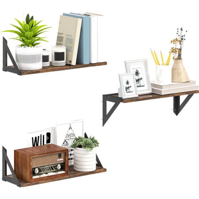 Portland Rustic Brown Vintage Wall Shelf 3 Pack - Size: 14.5 x 15.5 x 43.5cm - Wilko - image 1