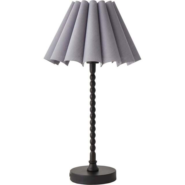 ValueLights Maeve Grey and Black Scallop Pleated Tapered Shade Bobbin Bobble Table Lamp and Bulb - Size: 37.3 x 25 x 25cm - Wilko - image 1