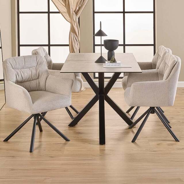 Florence Heaven 4 Seater Ceramic Top Dining Table Set White Swivel Cream - White/Cream - Wilko - image 1
