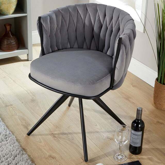 Home Source Reno Grey Plush Velvet Round Tufted Back Accent Chair - Size: Single - Wilko - image 1