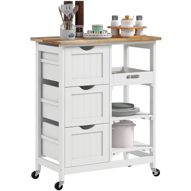 HOMCOM 3 Drawer 3 Shelf White Rolling Kitchen Island Cart - Size: 17.5 x 45 x 91.5cm - Wilko - image 1