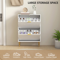 HOMCOM 2 Flip Drawer White Slim Shoe Storage Cabinet - Size: 91.5 cm x 24.0 cm x 60.0 cmcm - Wilko - thumbnail 6