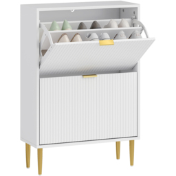 HOMCOM 2 Flip Drawer White Slim Shoe Storage Cabinet - Size: 91.5 cm x 24.0 cm x 60.0 cmcm - Wilko - thumbnail 3