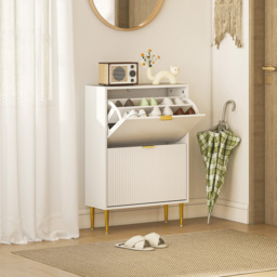 HOMCOM 2 Flip Drawer White Slim Shoe Storage Cabinet - Size: 91.5 cm x 24.0 cm x 60.0 cmcm - Wilko - thumbnail 4
