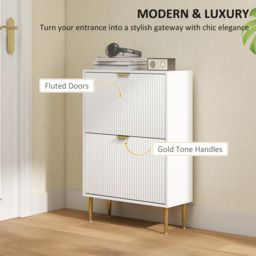 HOMCOM 2 Flip Drawer White Slim Shoe Storage Cabinet - Size: 91.5 cm x 24.0 cm x 60.0 cmcm - Wilko - thumbnail 5