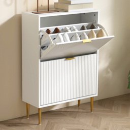HOMCOM 2 Flip Drawer White Slim Shoe Storage Cabinet - Size: 91.5 cm x 24.0 cm x 60.0 cmcm - Wilko - thumbnail 1