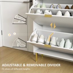 HOMCOM 2 Flip Drawer White Slim Shoe Storage Cabinet - Size: 91.5 cm x 24.0 cm x 60.0 cmcm - Wilko - thumbnail 7