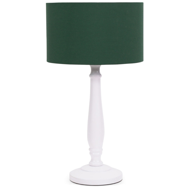 ValueLights Victoria Green Fabric Drum Shade White Wood Traditional LED Table Lamp - Size: 45.5 x 25.5 x 25.5cm - Wilko - image 1