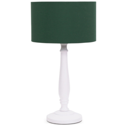 ValueLights Victoria Green Fabric Drum Shade White Wood Traditional LED Table Lamp - Size: 45.5 x 25.5 x 25.5cm - Wilko