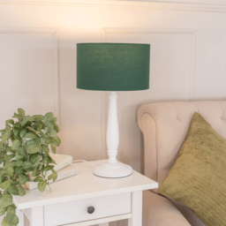 ValueLights Victoria Green Fabric Drum Shade White Wood Traditional LED Table Lamp - Size: 45.5 x 25.5 x 25.5cm - Wilko - thumbnail 3
